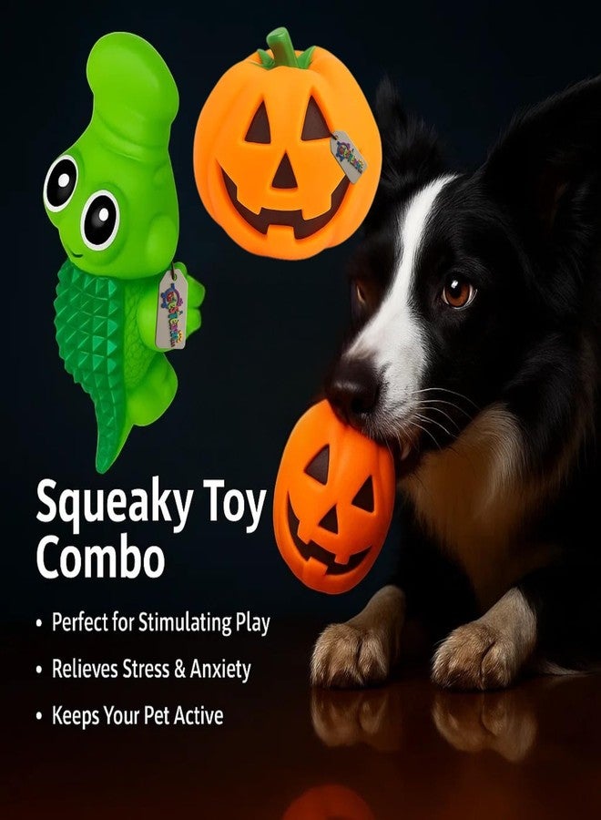 Western Era Crocodile & Pumpkin Squeaky Dog Toy Combo | Soft Rubber Toys with Built-In Squeaker | Cartoon Animal & Halloween Design | Chewable, Lightweight & Fun for Dogs | Indoor Play, Boredom Relief - Image 5